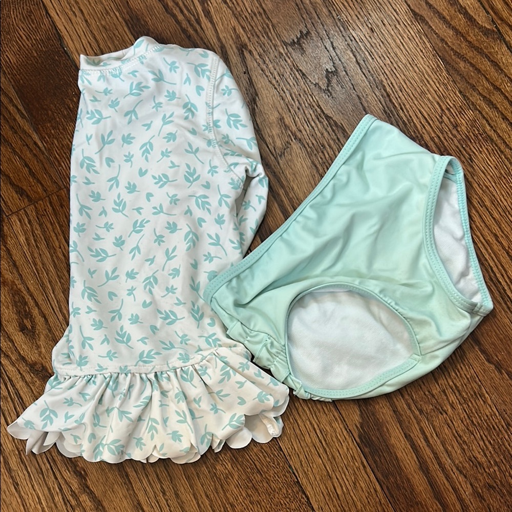 Ruffle Butts Aqua Leaf Swim Set 3T